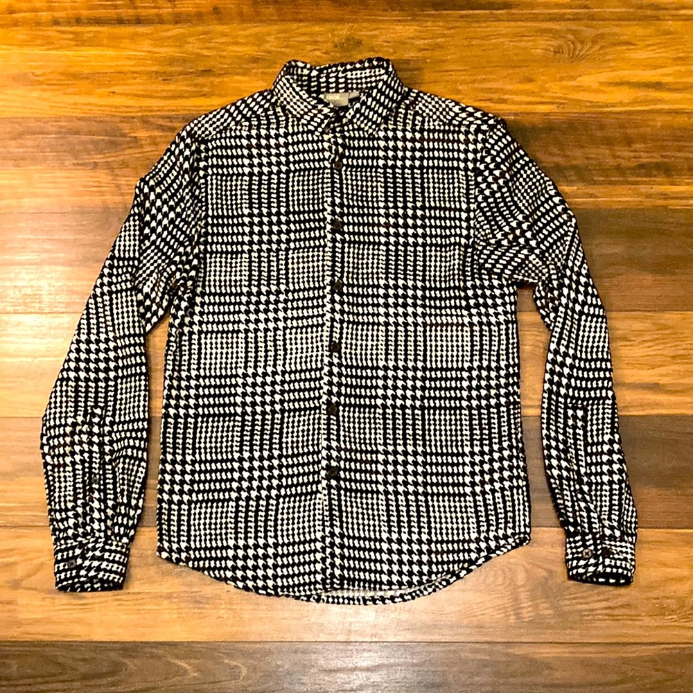 ASOS long sleeve viscose velvet houndstooth shirt